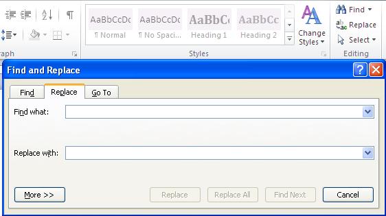 Chương 6. Các phím tắt trong Word 2010 - Ở mục Find what, bạn nhập vào đoạn văn bản muốn tìm. - Ở mục Replace with, bạn nhập vào đoạn văn bản muốn thay thế.