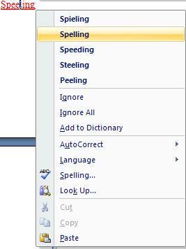 Chương 6. Các phím tắt trong Word 2010 Nếu bạn muốn kiểm tra chính tả của một từ cụ thể, bạn co thể bâ m chuột phải vào bất kỳ từ nào được gạch dưới bởi Word và chọn một sự thay thế.