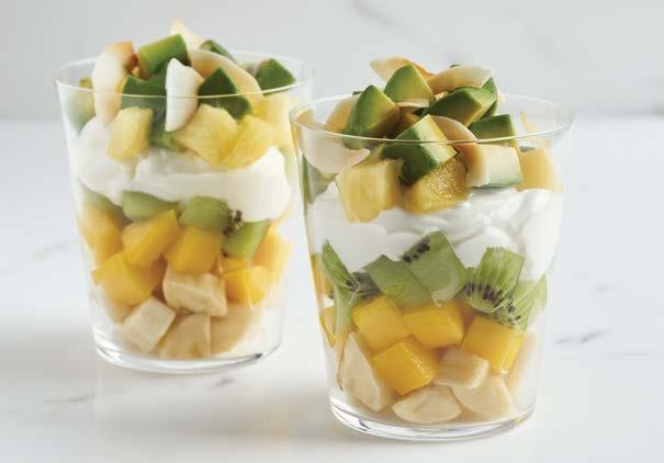 Top each with ¼ yogurt, then top pineapple, strawberries (if using) and avocado. Sprinkle with toasted coconut (if using).