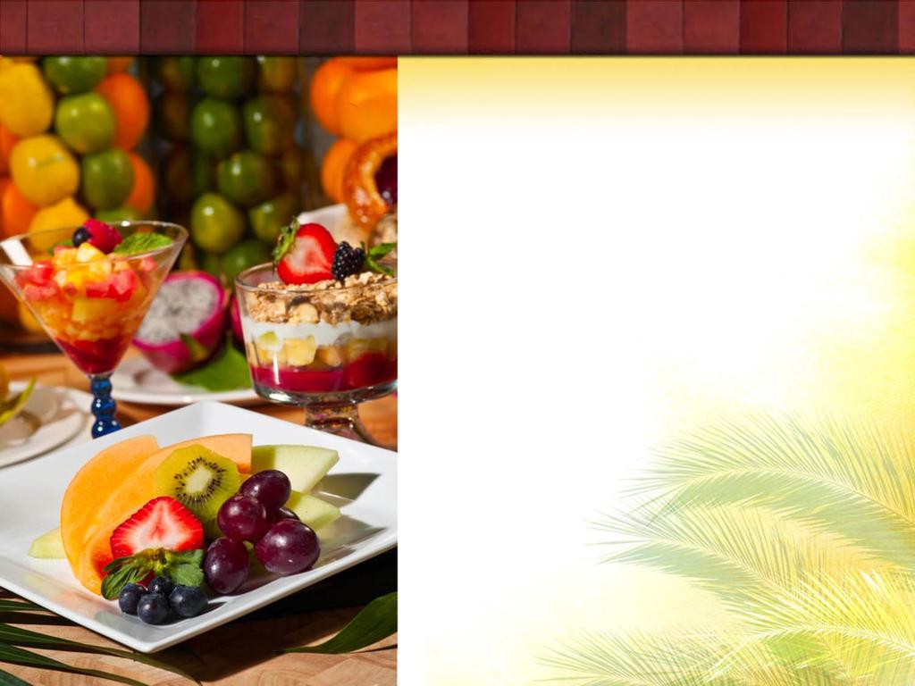 Breakfast Buffets (Pricing Based on Two Hours of Service) Farmer s Market Breakfast Buffet Freshly Squeezed Orange Juice Chilled Cranberry and Grapefruit Juice Sliced Seasonal Fruit Individual Greek