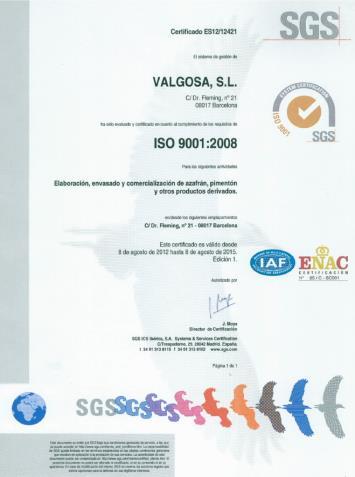 Standards (IFS) certified 2 3 4 All our saffron is certified with ISO 3632:2011