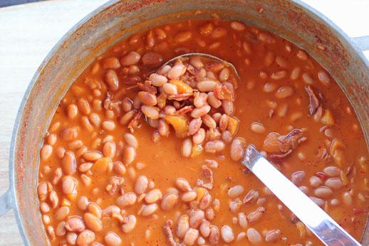 BEANS Pinto Beans with Peaches and Bacon Refried Beans in