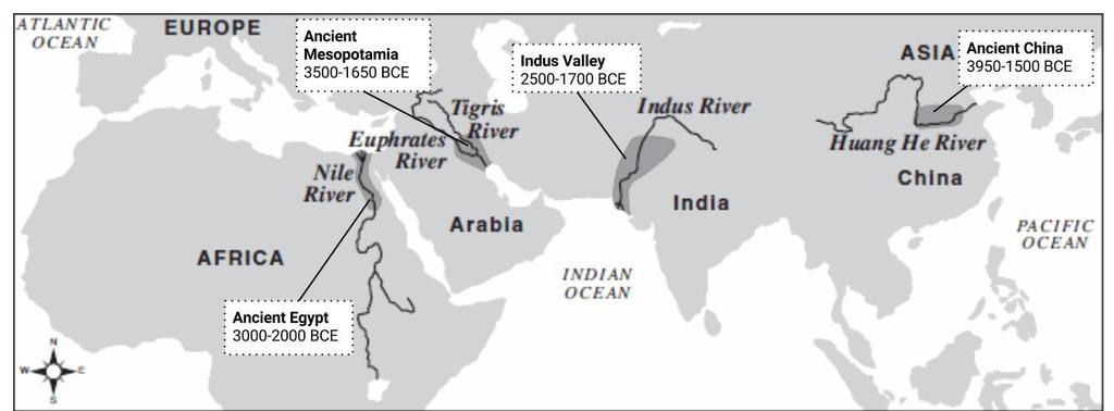 Where were early river valley civilizations located? Directions: Read the map below. Respond to the questions. Think Like a Geograph er Source: Charles F.