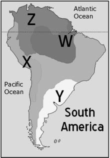 I don t know Which letter on the map is the location of the Inca Empire? A. Y B. W C. X D.