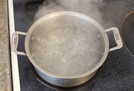 Cook until the water comes to a rapid, big