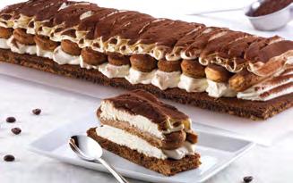 TIRAMISÙ TRADITIONAL Mascarpone cream on a sponge base covered by a row of espresso drenched ladyfingers, topped with waves of mascarpone