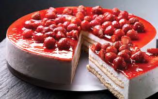 MONTEROSA A creamy mix of mascarpone and ricotta cheese, divided by a delicate layer of sponge cake, topped with wild strawberries.