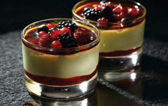 93 oz - 140 g 7 hours in the refrigerator 2 days in the refrigerator CRÈME BRÛLÉE & BERRIES A layer of raspberry sauce topped with a