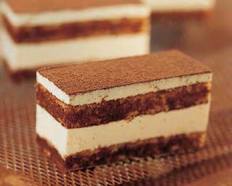 TIRAMISÙ BIG Layers of sponge cake soaked in espresso and mascarpone cream, dusted with cocoa powder. ITEM CODE: 2501 2 Trays Whole Suggested Servings/Tray 15 NET WT. 8 lbs 2.5 oz - 3.