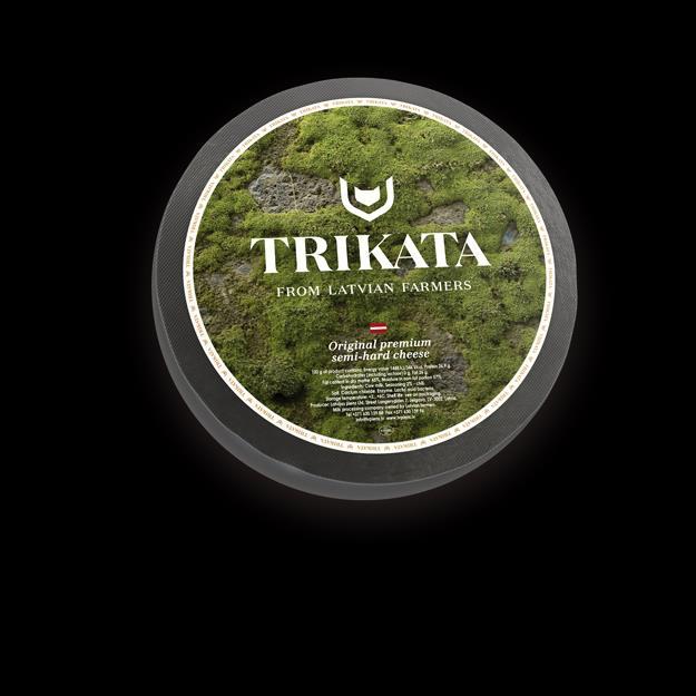 Trikata semi-hard cheese wheels Trikata Original (Tilsiter) Premium semi-hard cheese has small scattered holes and a soft springy texture. Its flavour is salty and strong.