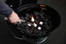 Cooking using the direct method: 1. When the fire is ready for cooking, use tongs and heatproof gloves or mitts to spread the lit coals evenly across the charcoal grate (bottom grill). 3.