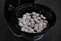 Ensure that the vents are open. 4. Open the lid, place your food directly on the grill above the lit briquettes. Put the lid back in place. 5.