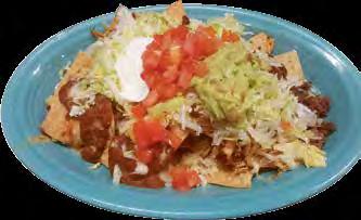 99 Chicken, beef, beans and cheese topped with lettuce, tomatoes, guacamole and sour cream. Beverages #24 Ricos Chilaquiles Soft Drinks (Coca-Cola, Diet Coke, Sprite, Mr.