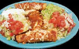 25 2 chicken, 1 shredded beef; topped with melted cheese, lettuce, tomatoes and sour cream. Served with rice. M2) El Combo $10.50 Chalupa, chile poblano, chicken enchilada and ground beef taco.