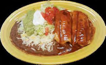 50 2 whole poblano peppers stuffed with white Mexican cheese then deep fried in egg white batter. Topped with ranchero sauce and served with lettuce, tomatoes, guacamole and rice.