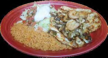 M7 Carnitas M8) Pollo Santa Fe $10.99 Tender grilled chicken breast topped with grilled onions, mushrooms, tomatoes, bell peppers and mozzarella cheese.