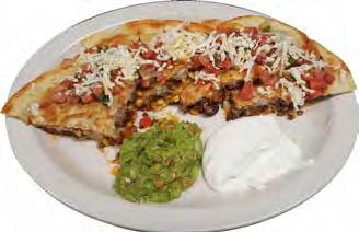 Served with pico de gallo, sour cream, guacamole and rice. Q5) Quesadilla Mexicana $9.50 10-inch cheese quesadilla stuffed with your choice of chicken or ground beef.