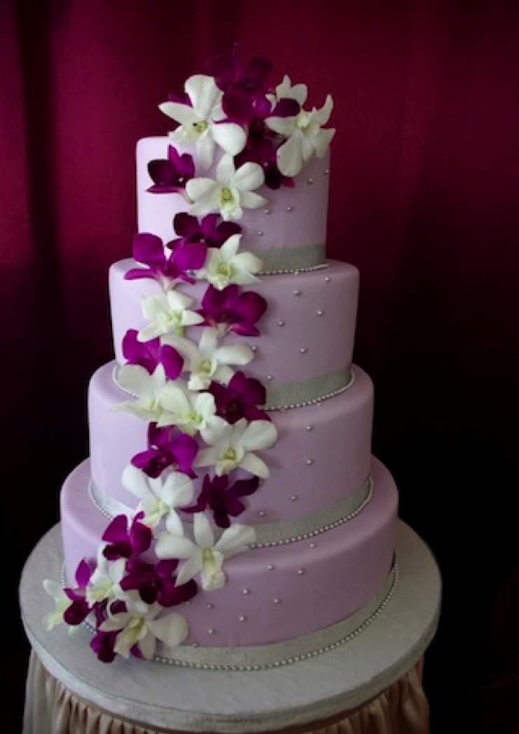 Purple Fondant-Covered Cake with Satin Ribbon Borders