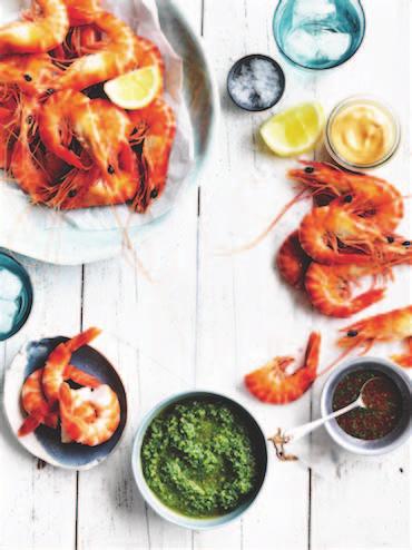 3 Easy Dipping Sauces 2 kg large cooked chilled Australian Prawns Ginger Lime and Chilli 2 long red chillies 1 tablespoon grated ginger Juice of lime Pinch of castor sugar Chopped coriander Smoked
