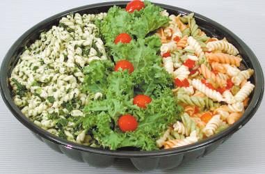 Salad, Twist Pasta Salad, Olives, Pickles.