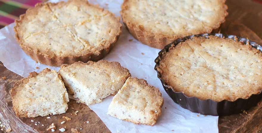 Coconut Chia Shortbread MAKEs 24 Gluten ¾ cup brown rice flour 3 cup cornflour 3 cup coconut flour 1 tsp xanthum gum 1 lime, zested ½ cup raw caster sugar ½ cup extra virgin coconut oil, softened 1