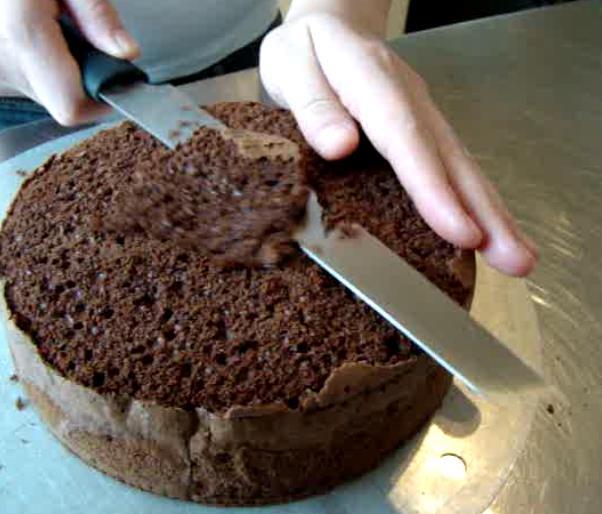 Next, cut the cake into three slices.
