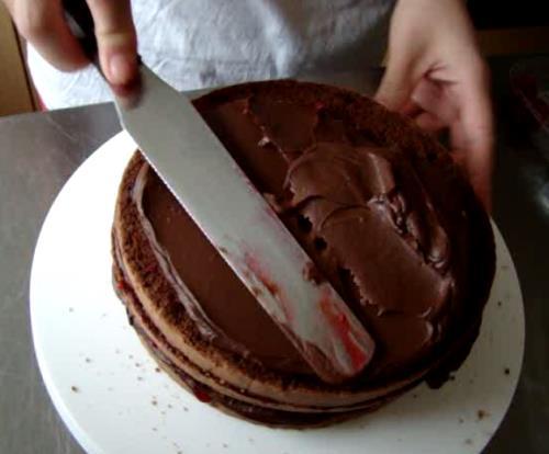Cover the cake with the ganache.