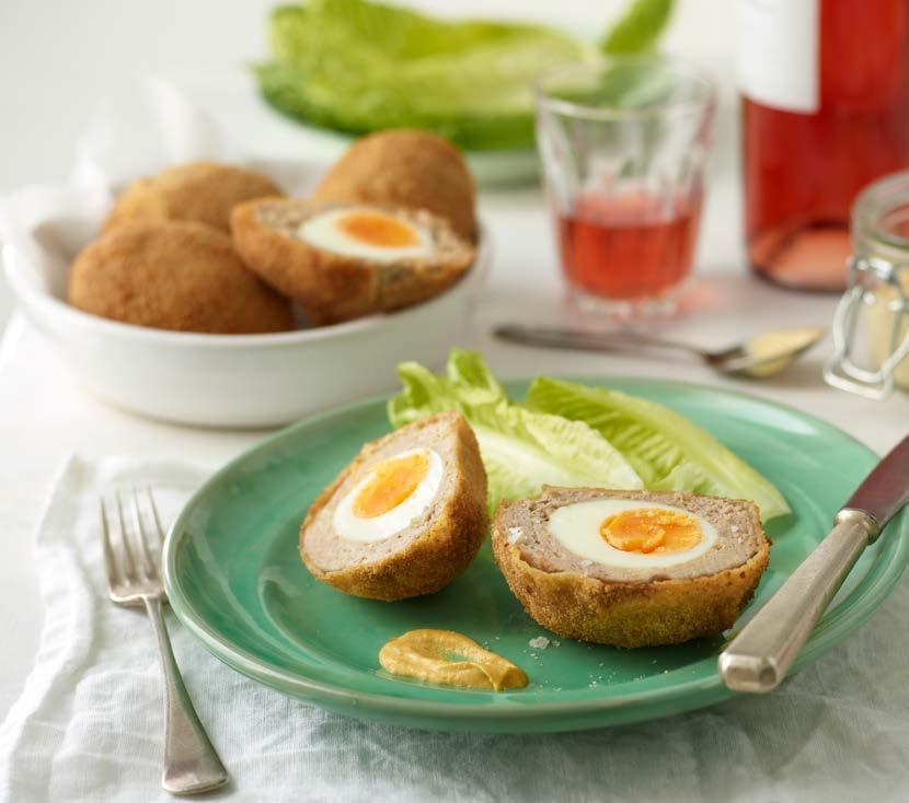 SCOTCH EGGS Prep time: 15 minutes Cooking time: 8 minutes (Stove top) Serves: 6 500g pork mince 1 small onion, chopped 2 garlic cloves, crushed 1 tbsp KEEN S Mustard zest of 1 lemon 1 tbsp