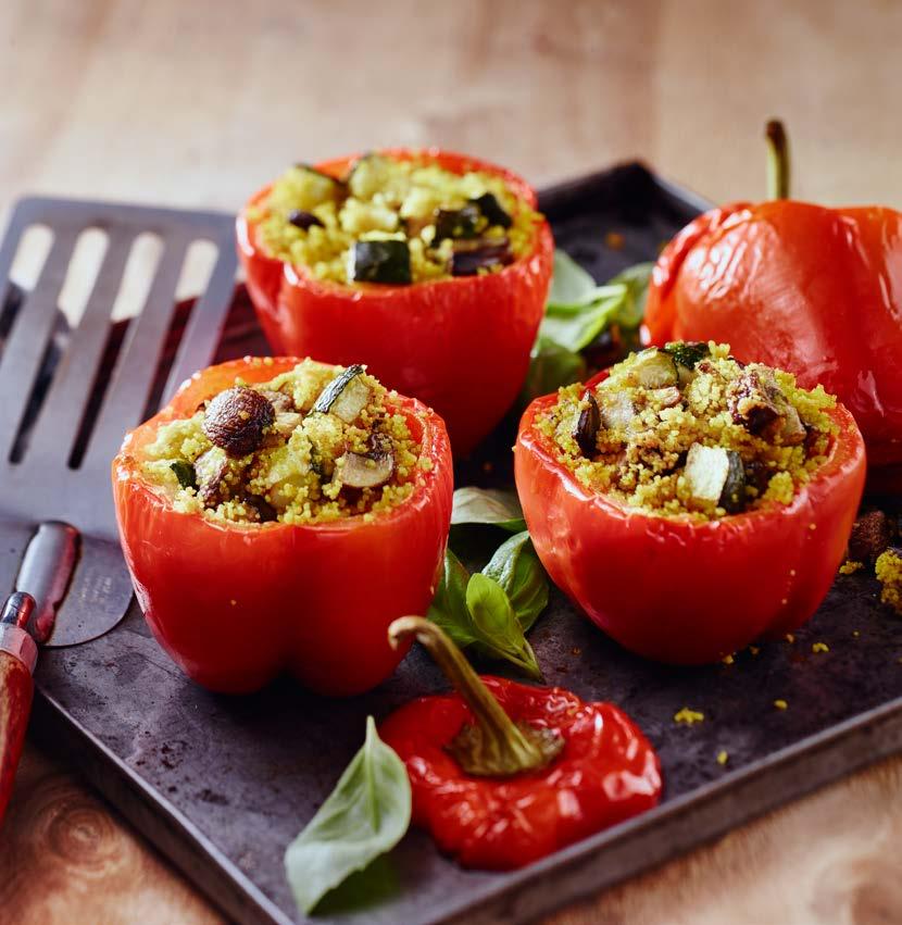 CURRY STUFFED CAPSICUM Prep time: 10 minutes Cooking time: 30-40 minutes (Oven) -6 ½ cup vegetable stock ½ cup couscous 2 tbsp KEEN S Curry 4 medium sized