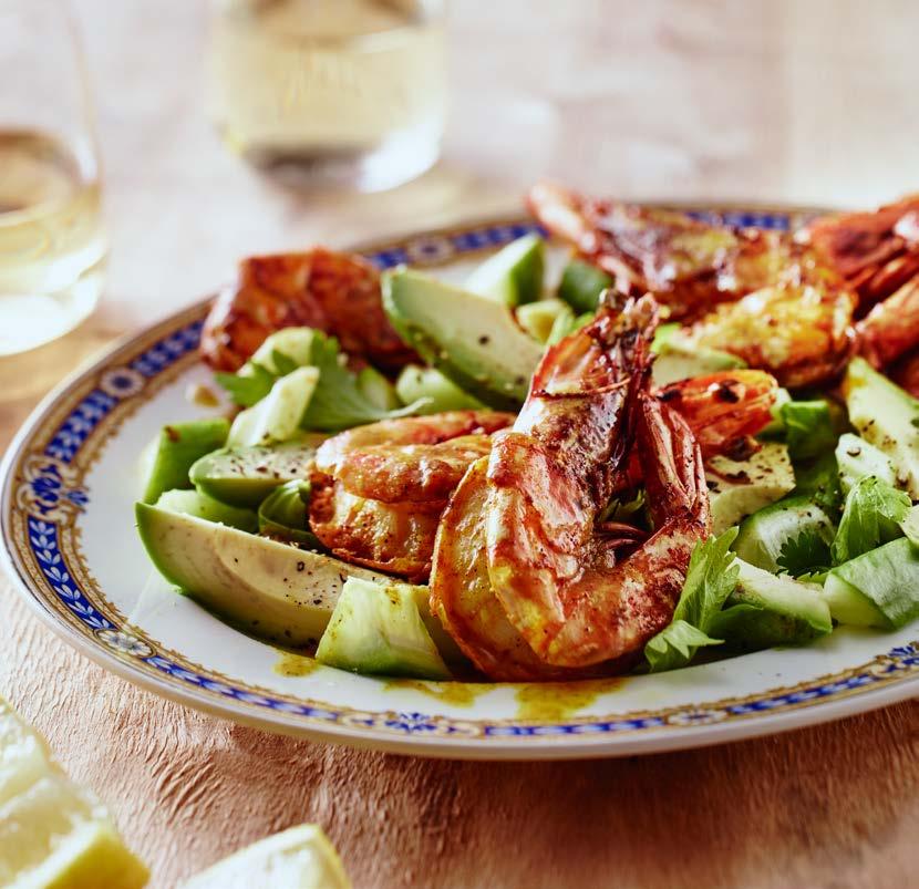 CURRIED BBQ PRAWNS Prep time: 15 minutes Cooking time: 6 minutes (Stove top) 1 tbsp KEEN S Curry 50g butter 12 large green prawns, shells on Salad 1 small cucumber, diced 3 stalks celery, diced 1