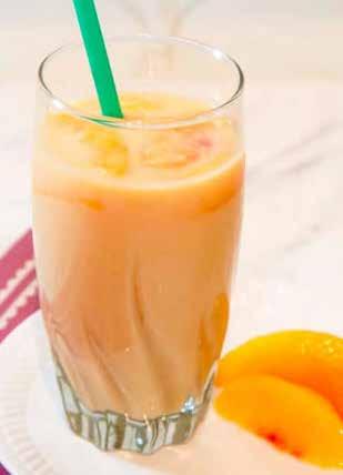 Peach Smoothie ½ cup rolled oats ½ cup nonfat plain Greek yogurt ¼ cup coconut