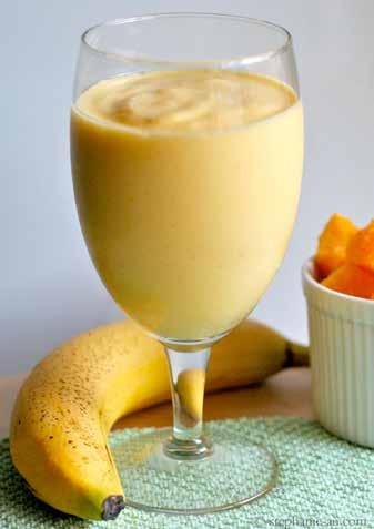 Banana Mango Smoothie ½ ripe mango 1 ripe banana, sliced ½ cup nonfat Greek yogurt ½ freshly squeezed orange juice ½