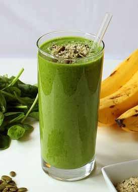 Banana Blended Protein Smoothie 1½ cups almond milk 1 fresh banana 1 cup spinach 1 cup kale ½ cup strawberries ½