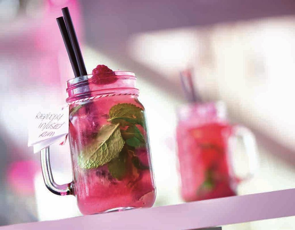 Add ice cubes, top up with soda water and stir. Garnish with spring of mint leaves or a raspberry.