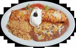 99 A large flour tortilla filled with chopped chile rellenos and topped with our homemade ranchero sauce, melted cheese and a