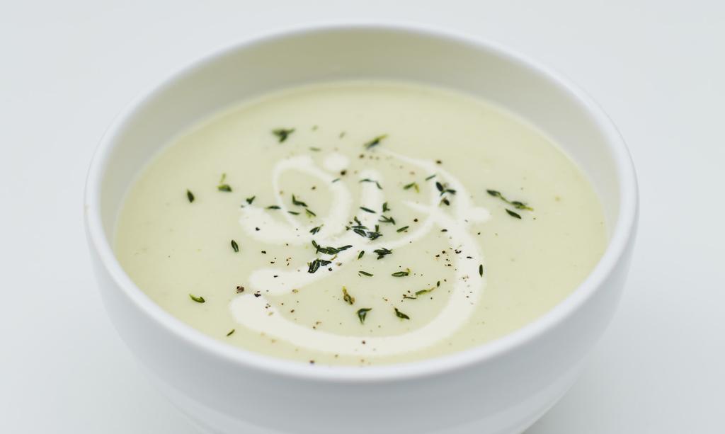 Cauliflower cheese soup Serves 4 6 25 g unsalted butter 1 large onion, 2 stalks of celery, 600 g cauliflower, trimmed and cut into small florets 2 sprigs of fresh thyme, leaves picked 1 teaspoon