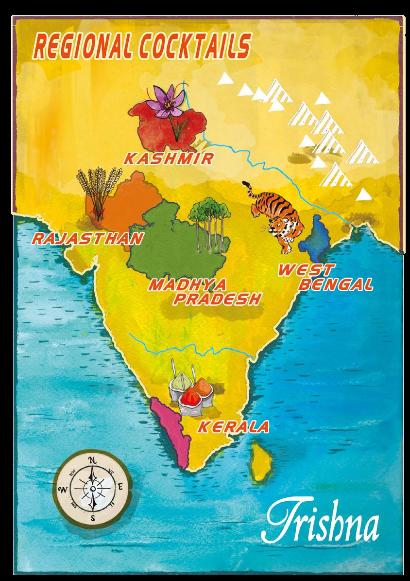 REGIONAL COCKTAILS Explore our cocktail map of India, which we have designed to take you on a journey through 5 diverse Indian states.