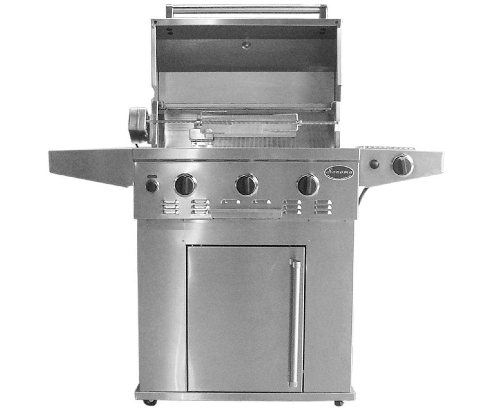 Grill Features: SGR30LP 1 7 2 8 9 3 12 13 4 5 10 14 6 11 1. Roll top grill hood 2. Grilling/Cooking surface 3. Side Shelf 4. Control knob: back infrared burner 5. Control knobs: main burners 6.