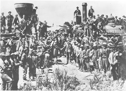 Andrew J. Russell s East and West Shaking Hands at Laying of Last Rail. May 10, 1869. to develop a transcontinental railroad, which would connect the east and west coasts.