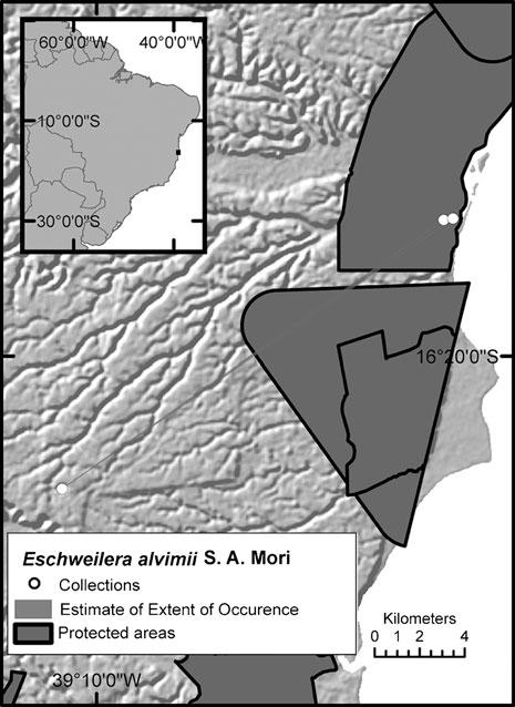 14 Page 8 of 19 KEW BULLETIN (2016) 71: 14 Map 10. Distribution of Eschweilera alvimii. Map 11. Distribution of Eschweilera complanata. Eschweilera compressa (Vell.) Miers (1874: 248).