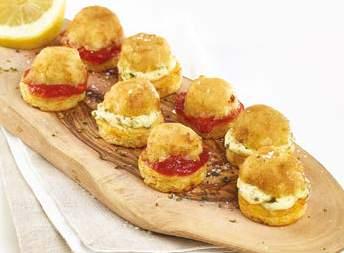 86 Gluten Free - A Scottish Mature Cheddar Cheese and a Beechwood smoked bacon frittata. 87444 Finedale Foods Fish & Chip Style Canapés 2 x 24 0.65 31.