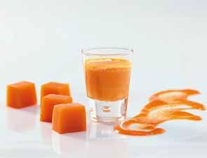 Place in a siphon and foam using one cartridge. Spray out. Theme: Carrots Side Dish / Snack 360 g Carrots 375 g Vegetable stock Cut carrots into cubes and place in the pacotizing beaker.