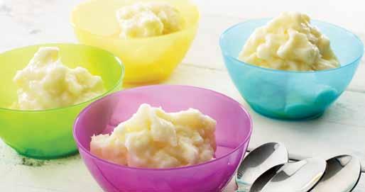 Pineapple Sorbet Serves: 4 Preparation time: Overnight Cooking time: 5 minutes Dessert 440g can crushed pineapple in natural juice, frozen 1.