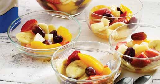 Fruit Salad and Yoghurt Serves: 6 Preparation time: 5 minutes Dessert 410g peach slices in juice, undrained 225g pineapple chunks in juice, undrained