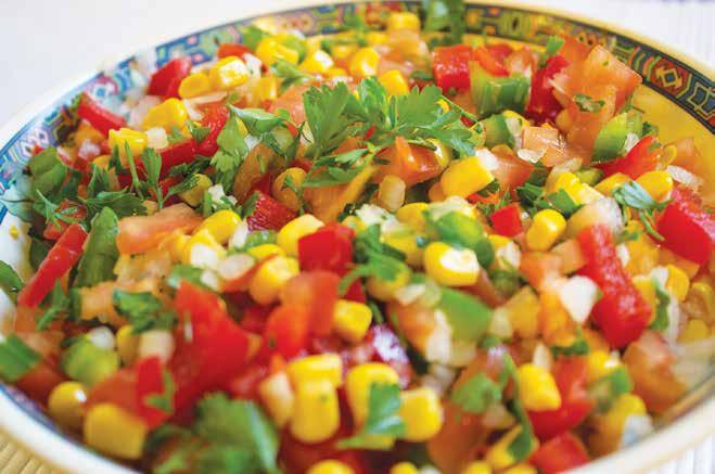 Corn Salad Number of Servings: 4 - Preparation time: 10 minutes - Cooking time: 5 minutes Fat: Protein: Carbohydrates: Fiber: 129kcal 4g 3g 23g 4g 4 medium ears of corn, shaken ½ cup red onion,