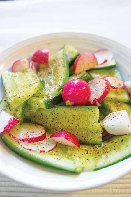 Preferred for Ramadan Cucumber and Radish Salad 36kcal Fat: 2g Saturated fat: 0g Cholesterol: 0g Carbohydrates: 4g Protein: 1g Sodium: 93mg Fiber: 1g 10 radishes 2 pieces seedless cucumber 1 fresh
