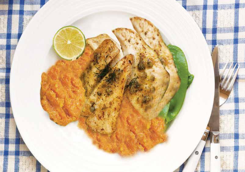 Moroccan Spiced Fish with Ginger Mash Spice up white fish fillets with a flavoured butter and serve with fluffy sweet potato mash.