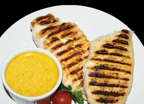 Grilled Chicken with Curry Sauce Fat: Protein: Carbohydrates: Fiber: 186kcal 6g 28g 3g Trace 4 boneless chicken breasts 500 gm 2 teaspoons grated lemon or lime zest 1/ 3 cup lemon or lime juice 2