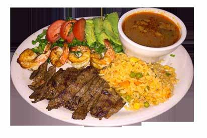 13 JALISCO PLATE Fajita Jaliscience topped with grilled onions, served with rice, beans, Monterrey cheese & salad. $10.