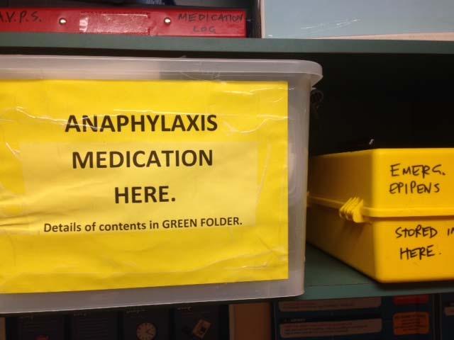 LOCATION OF INFORMATION AND EQUIPMENT All Individual Anaphylaxis Management Plans and a register of all students with anaphylaxis are stored in the First Aid room in a folder marked Anaphylaxis